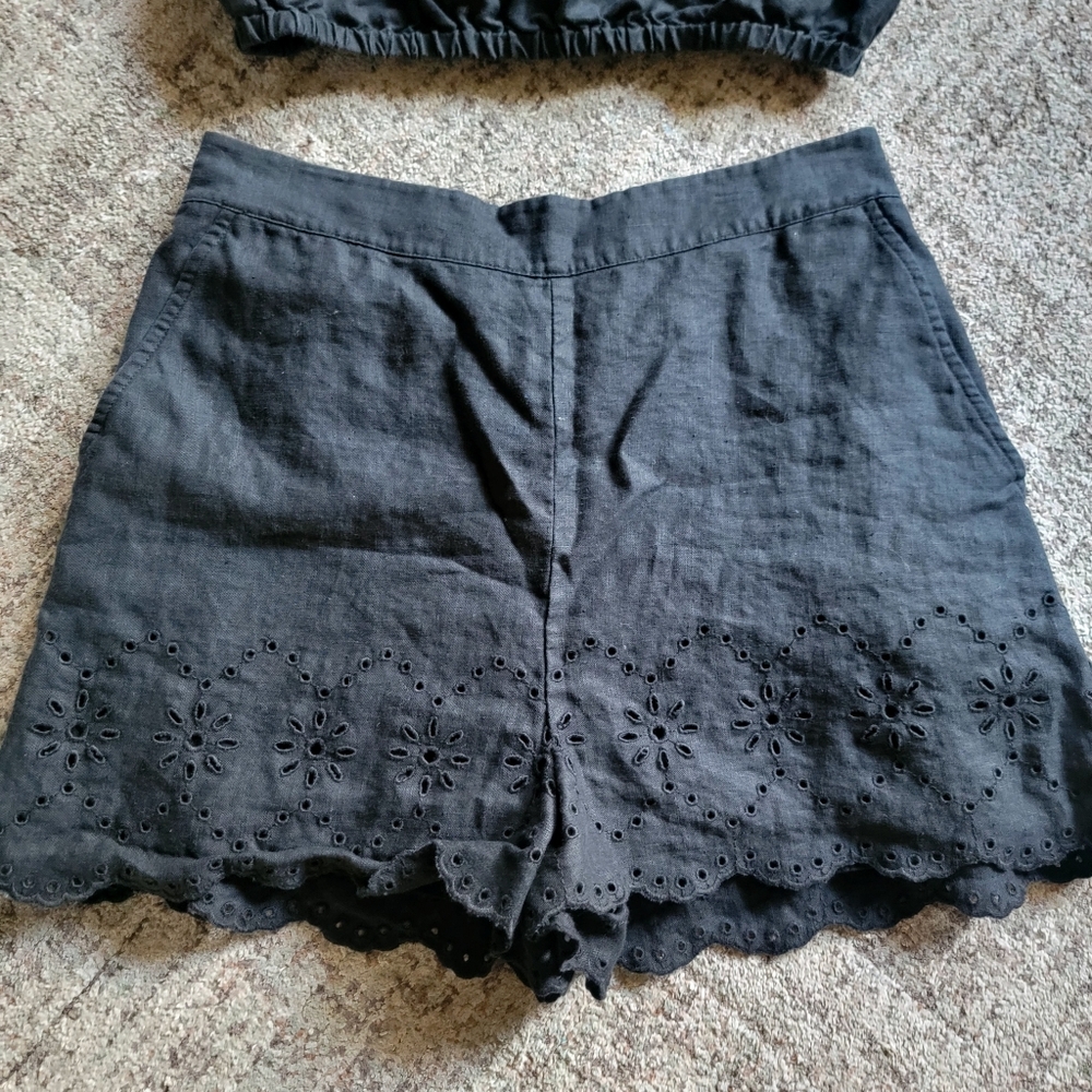 Rachel Parcell Black 2 Piece Set Outfit Linen‎ Eyelet Crop Top and Shorts Small - Picture 5 of 10
